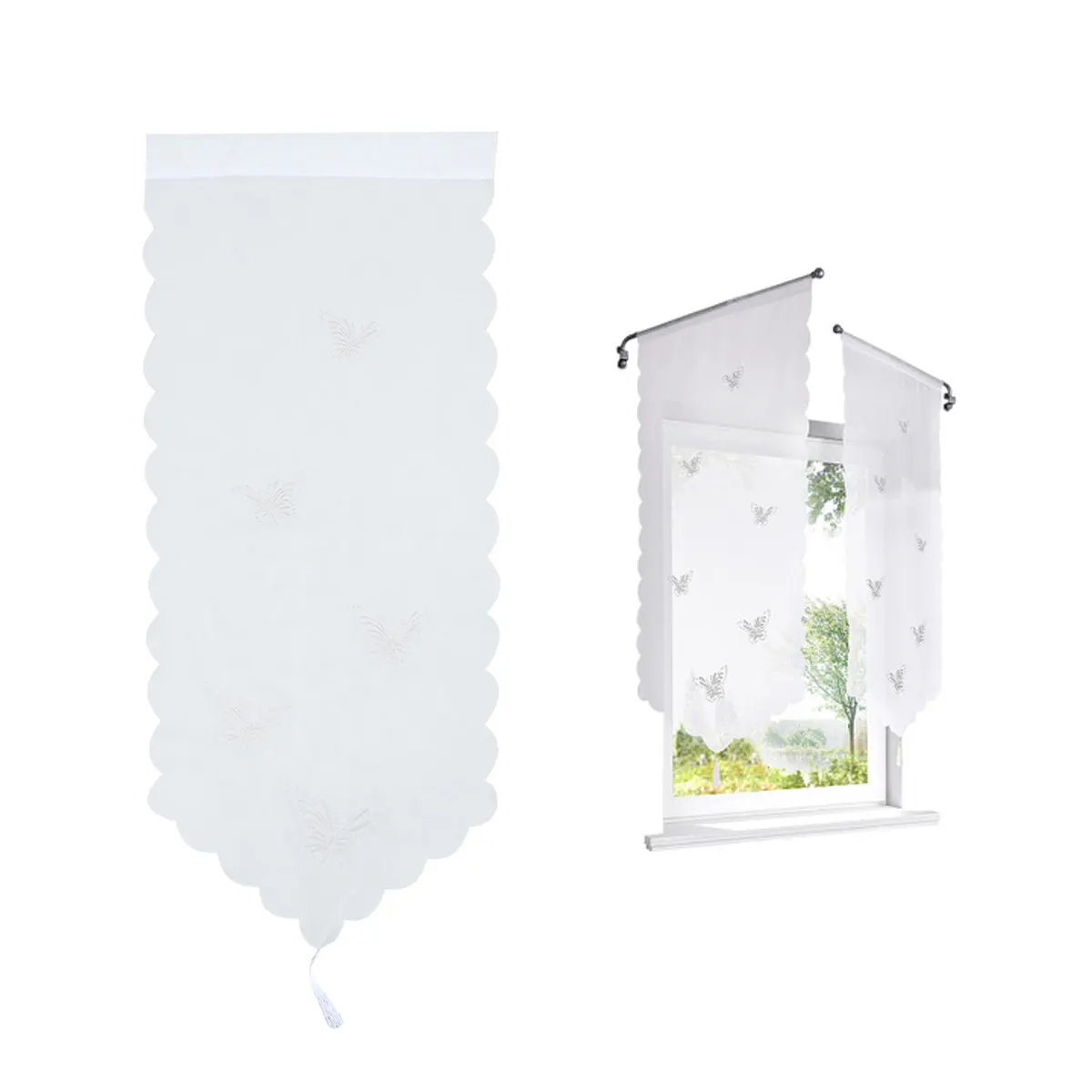 1Pcs Premium Polyester Window Curtain with Elegant Embroidered Design for Living Room Bedroom Office Hotel Decor 120x60cm