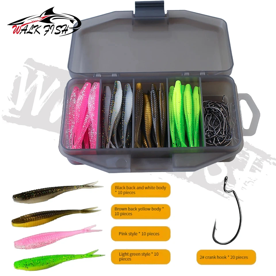 WALK FISH 61 Pieces/Set Of Bionic Fish Soft Bait Fishing Gear With Hook Storage Box Soft And Portable Outdoor Fishing Gear image 2