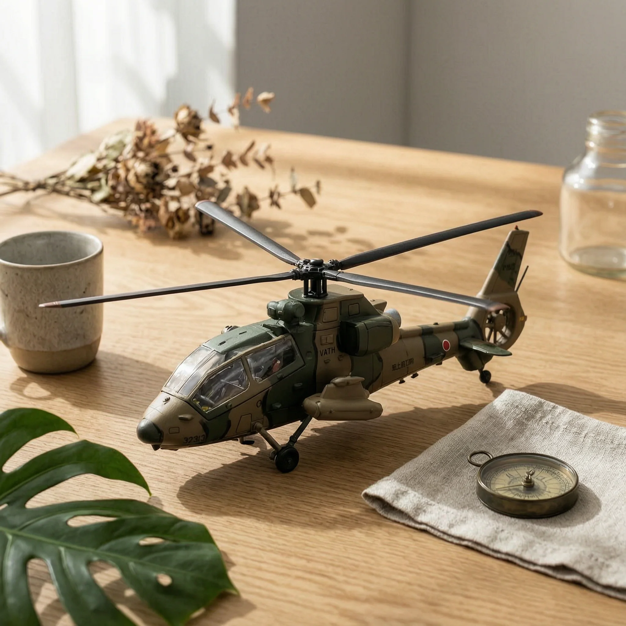 Detailed Military Helicopter Model with Rotor Four Blade and Tail Rotor Alloy Display Piece for Living Room Study