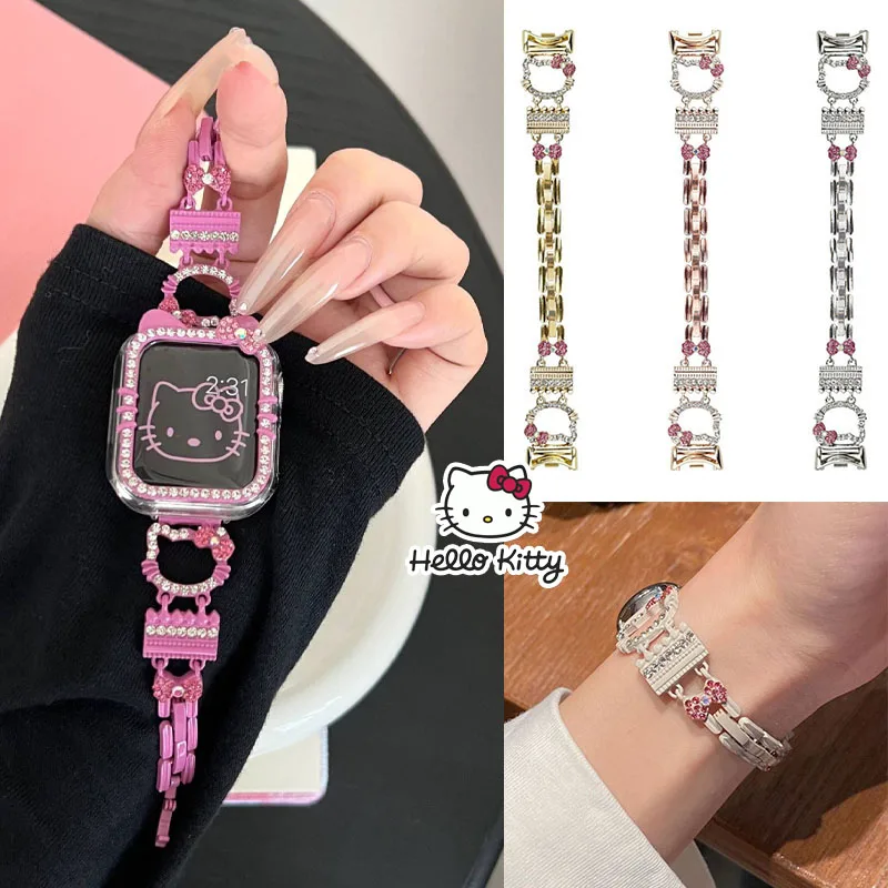 

Sanrio HelloKitty Stainless Steel Strap for Apple Watch Bands 5mm 44mm 42mm 41mm 38mm 49mm 40mm Creativity Women Iwatch Series