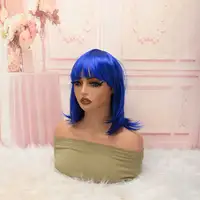 Bright Blue Flared‑End Straight Bob Wig with Fringe, Synthetic Wig for African American Women Festival Street‑Style Daily Wear 4