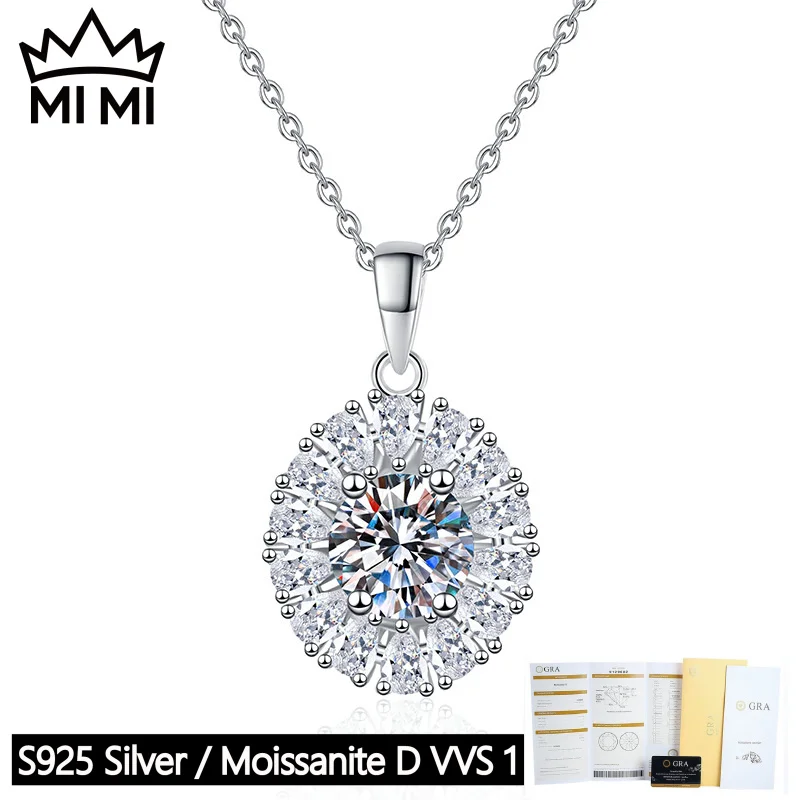 

MI MI S925 Sterling Silver GRA Certified 1CT D Color Oval Cut Moissanite Pendant Necklace Luxury Jewelry with Gift Box
