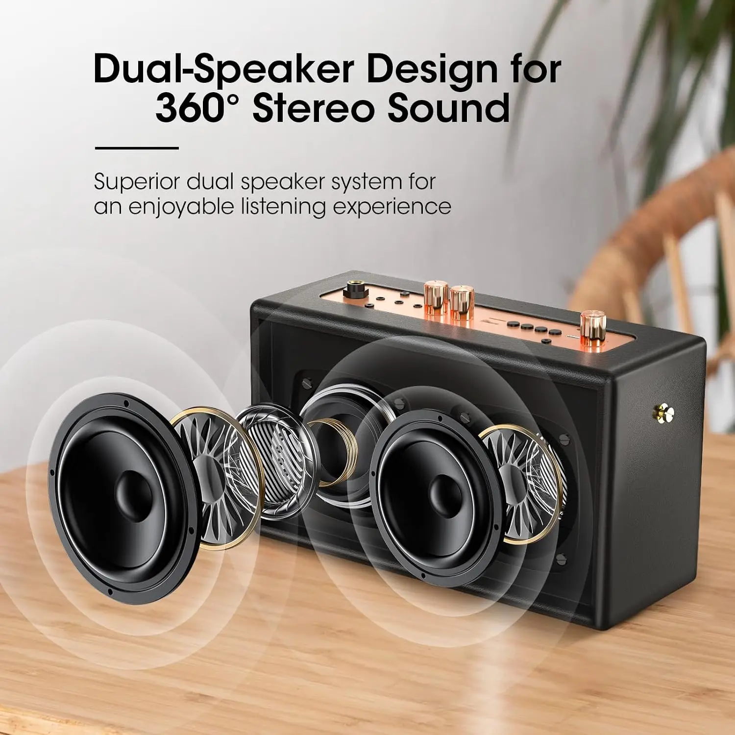 Karaoke Machine, Retro-Styled Portable Speaker with 2 Wireless Microphones, Bluetooth/AUX/USB/TF/TWS Connectivity, Home Party Entertainment for Adults and Kids, Ideal Gift for Women and Girls