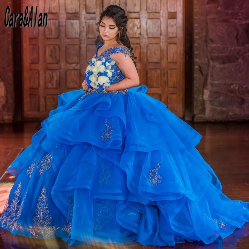 Vestidos De 15 Años 2022 królewskie niebieskie sukienki Quinceanera Ruffles koronkowa aplikacja słodkie 16 urodziny suknie meksykańskie dziewczyny XV sukienka