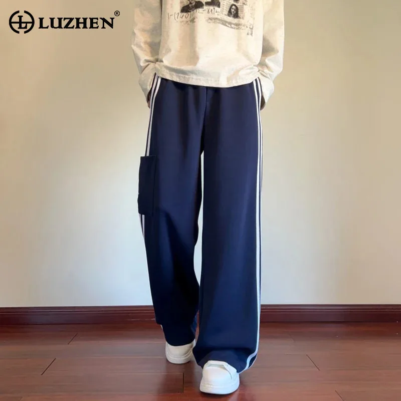 

LUZHEN 2025 New Fashion Stripe Printed Straight Tube Casual Pants Men's High Quality Embroidery Pockets Sports Trousers JY4168