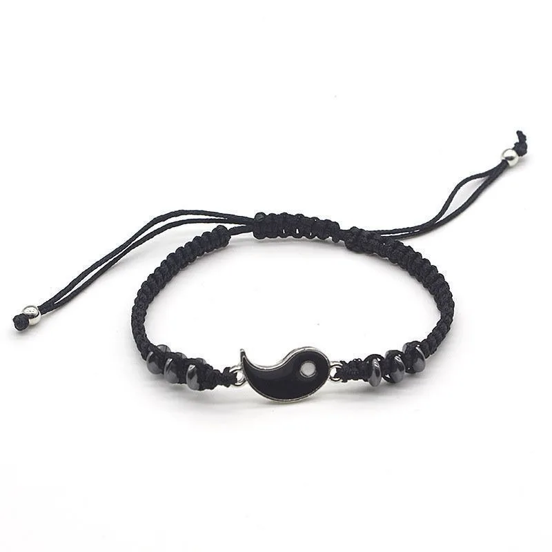 Fashion New Tai Chi Yin Yang Couple Handwoven Unique Bracelets Alloy Pendant Adjustable Braid Chain Matching Lover Bracelets