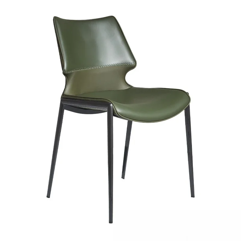 Light luxury dining chair high-end designer hotel home modern simple stainless steel saddle leather backrest island chair