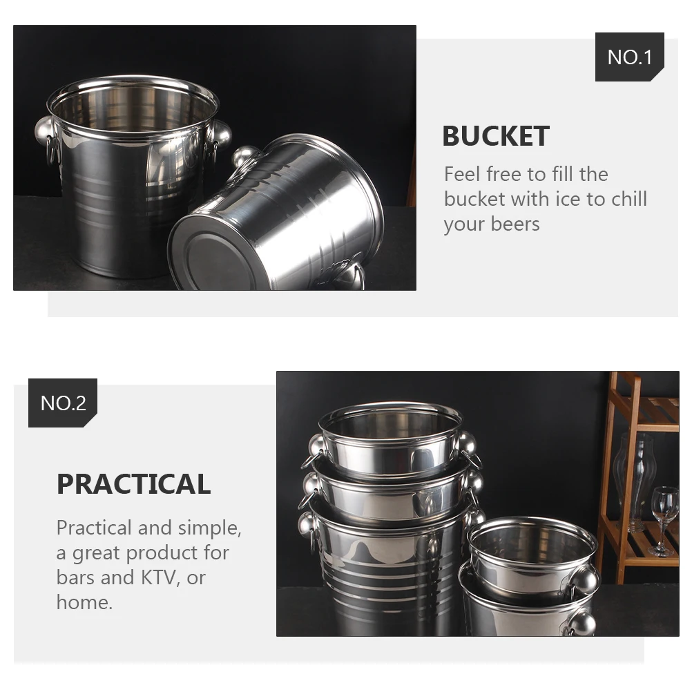 

Stainless Steel Ice Bucket for Drinks Portable Beverage Cooler Metal Handled Bucket Cooling Bottle Snacks