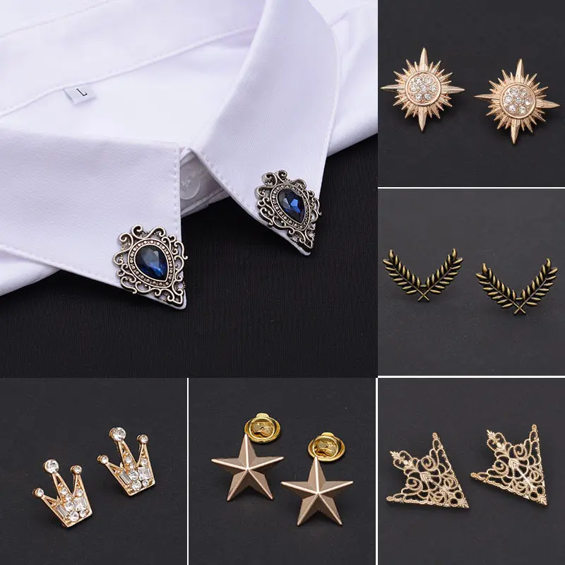 

Vintage Triangle Shirt Collar Pin For Men Women Hollowed Out Crown Brooch Corner Emblem Lapel Pin Jewelry Accessories