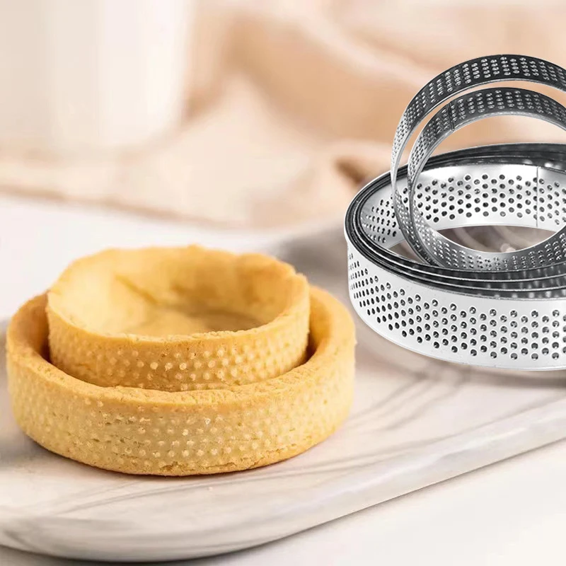 (BF06)5PC Round Stainless Steel Tart Ring Heat-Resistant Perforated Mold DIY Mousse Fruit Pie Tartlet Doughnut Mold Kitchen Tool