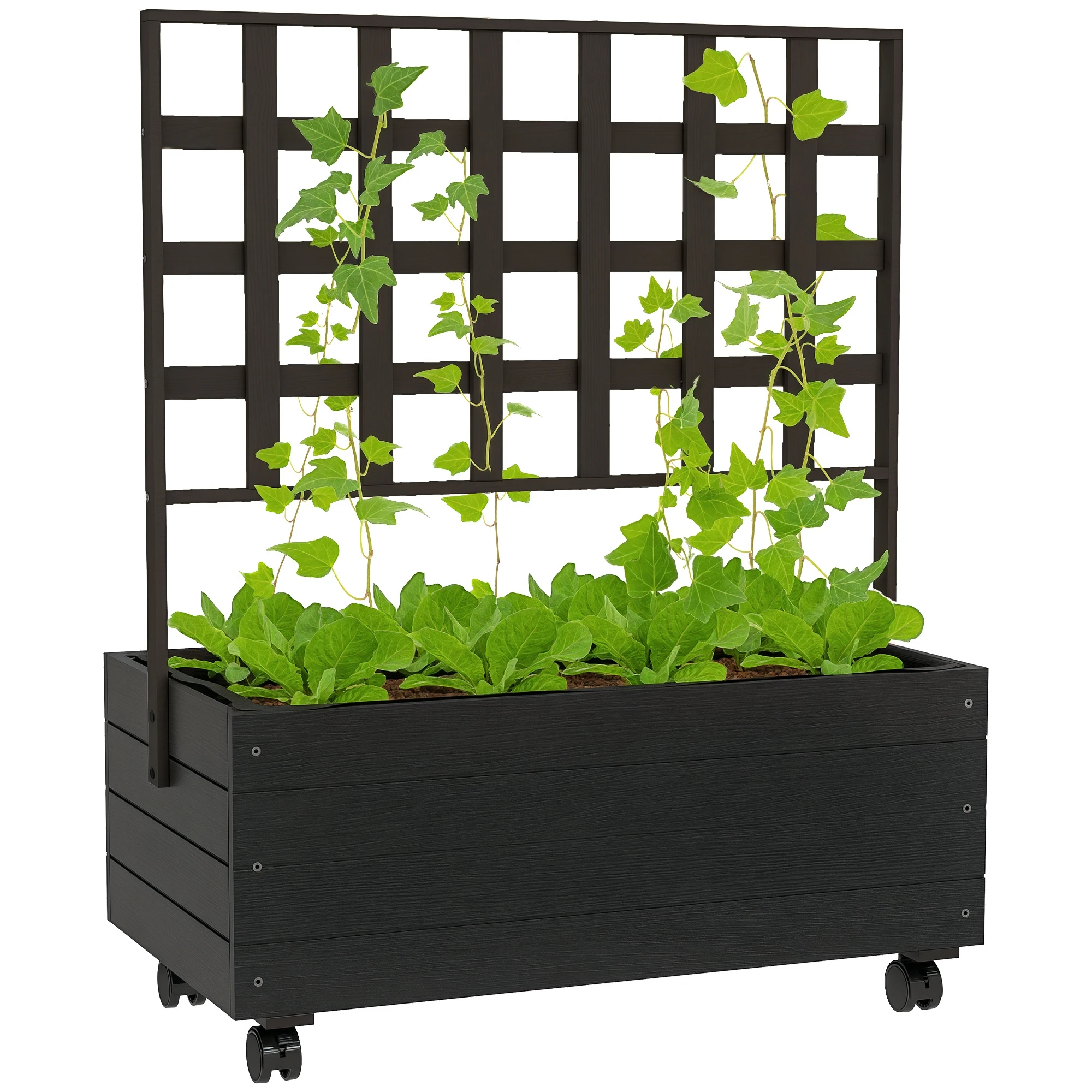 Outdoor Flower Pots with Flower Stand and Wheels Wooden Elevated Flower Pots