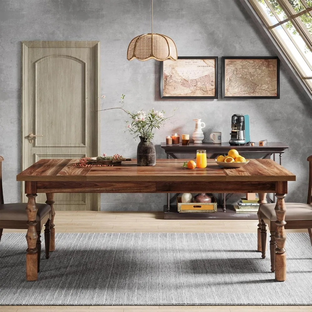 طاولة طعام مزرعة مقاس 62 بوصة لـ 4-6، طاولة مطبخ خشبية مستطيلة كبيرة، طاولة عشاء حديثة للمطبخ وتناول الطعام #5
