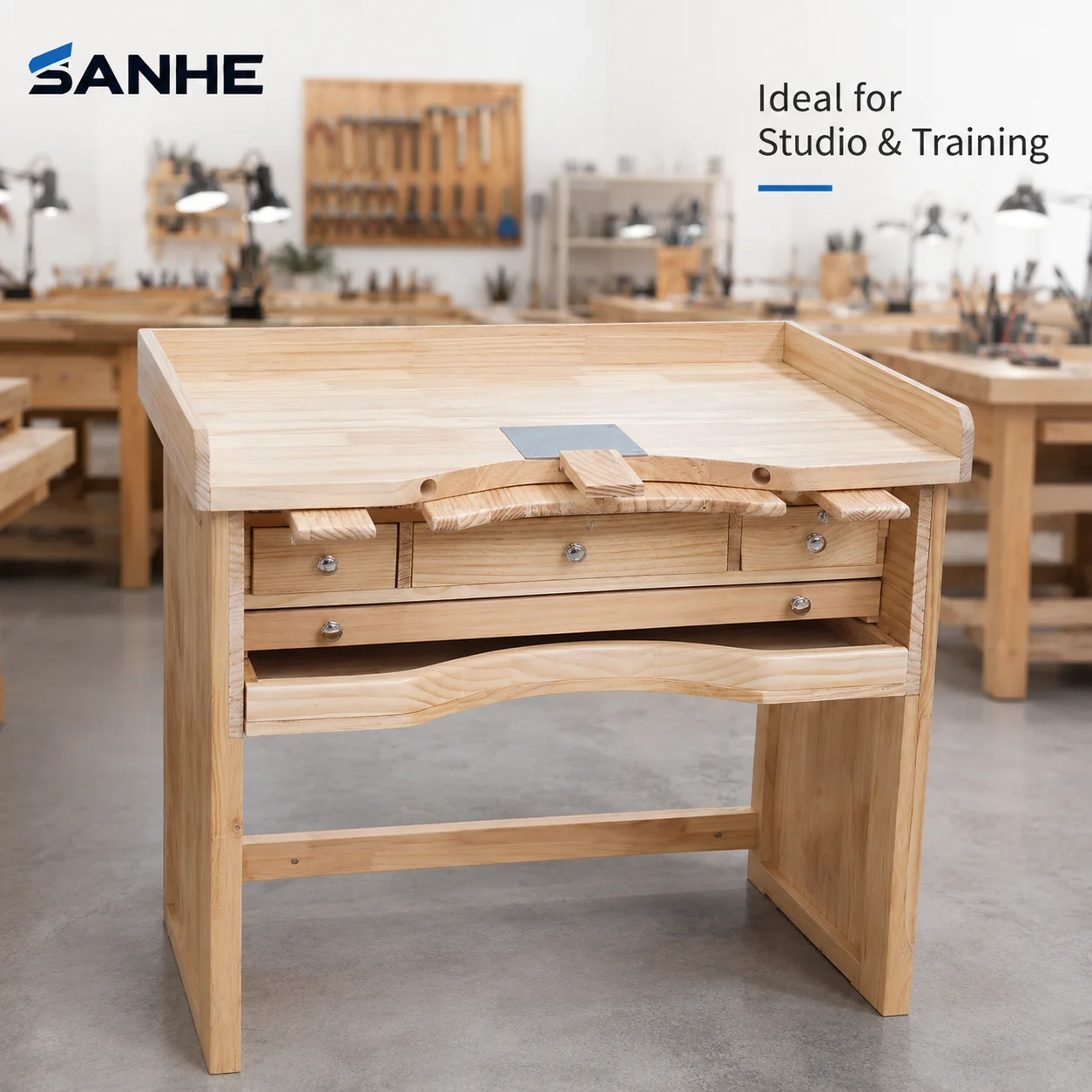 Jewelry Workbench Made of Environmentally Protected Pine Wood Key Feature for Woodworking Bench