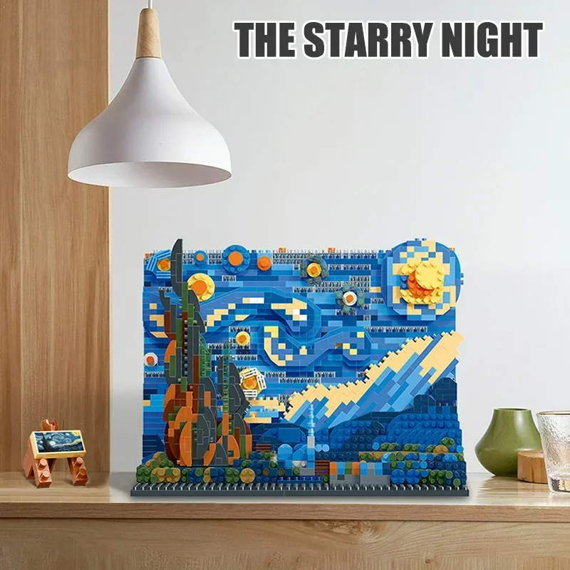 Creative Art Van Gogh Paintings The Starry Night MOC The Great Wave of Kanagawa Micro Building Blocks Education Toys Kids Gifts