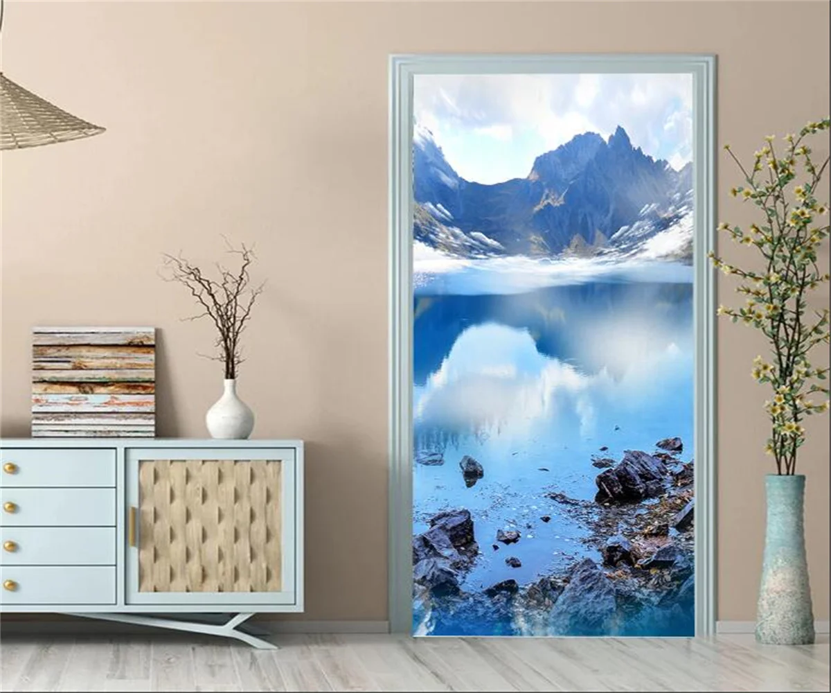  PVC Door Sticker Wallpaper Self-adhesive Multi Style Landscape Beach Door Decal Mural for Bedroom Bathroom  Home Decor