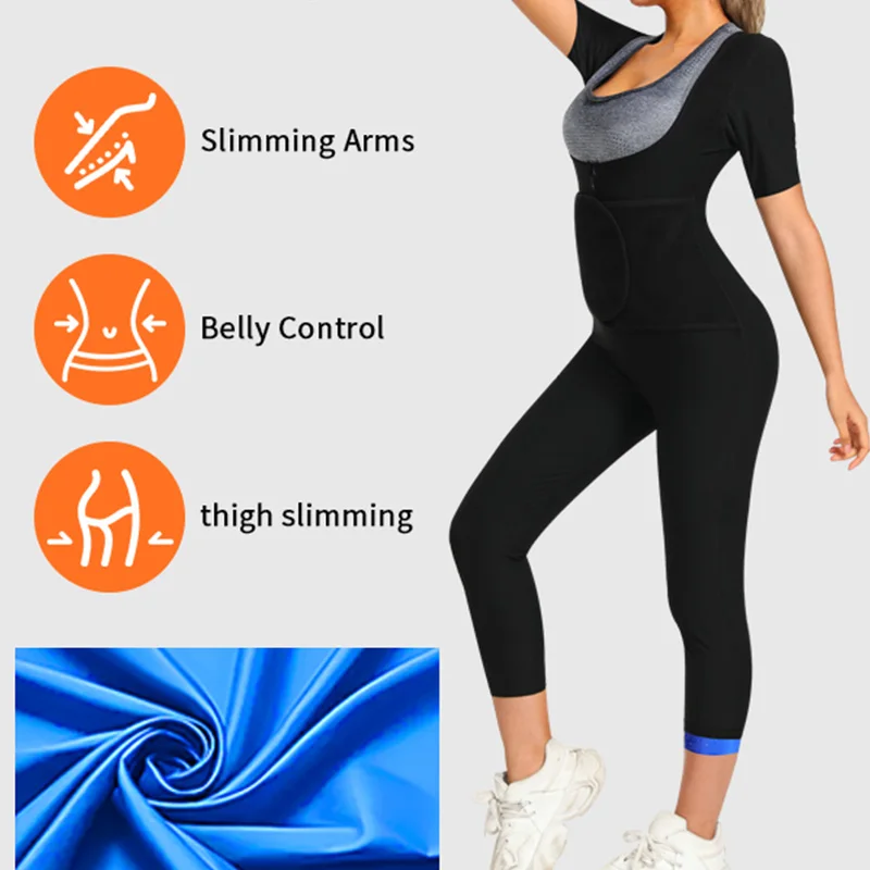 Women's 4-In-1 Short sleeved pants Sauna Sweat Suit Full Body Shaper Fat Workout Weight Loss Slimming Waist Trainer Jumpsuits image 4