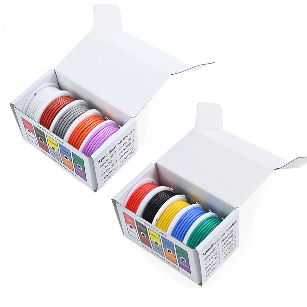 

5 Colors Mix Kit UL1007 Wire PVC Insulation Tinned Copper Cable Stranded Electrical Line 30/28/26/24/22/20/18/16 AWG PCB Wire