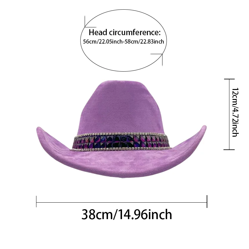 HongLuan Violet Disco Kostüm Hut Erwachsene & Cowboyhüte Strass für Frau, Cowboy Cosplay Damen Accessoires & Cowgirl Cap