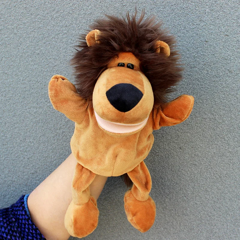 Children Big Brown Lions Mouth Plush Toy Stuffed Hand Puppet Cognitive Education For Kid