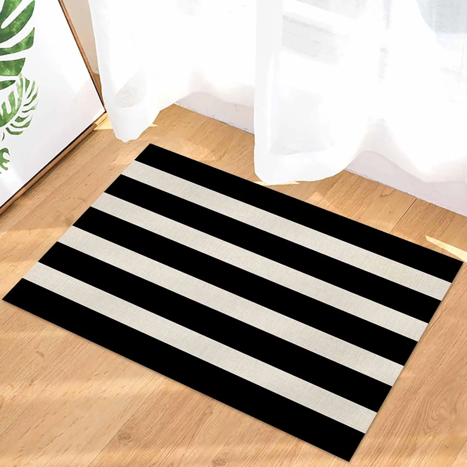 Black White Striped Welcome Door Mat Living Room Balcony Hallway Entrance Non-slip Rugs Bedroom Kitchen Laundry Room Floor Mats