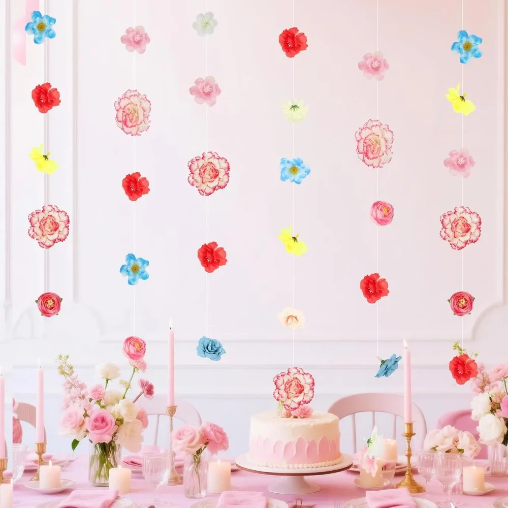 6 SZT. Sztuczne Kwiaty Girlandy Wiszące Dekoracje Sztuczny Jedwab Flora Sztuczne Róże Pnącza z Haczykami Dekoracje Domowe do Zasłon Ścian