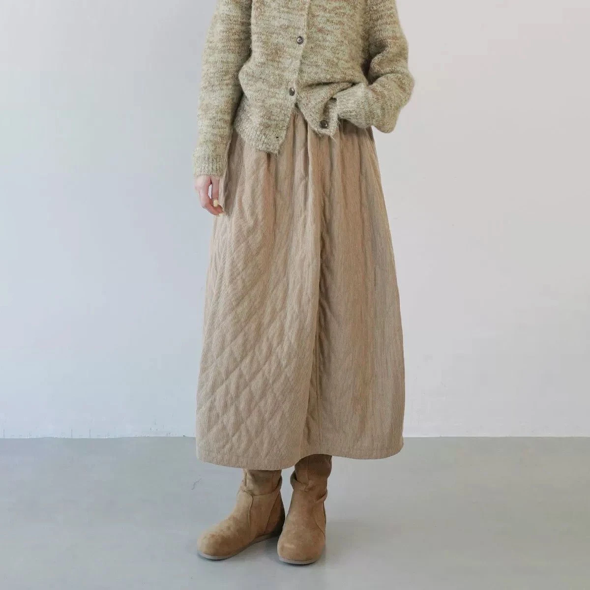 تنورة قطنية قصيرة فنية كلاسيكية للنساء للخريف والشتاء بخصر مطاطي، تنورة طويلة برعم كلمة #5