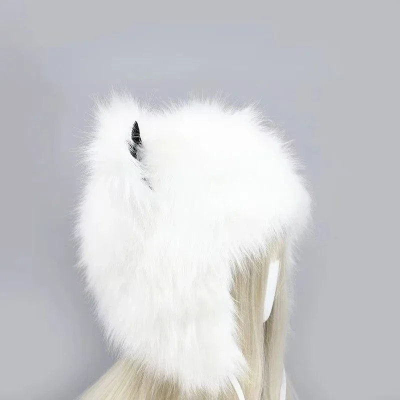 Kawaii Fluffy Cat Ear Fox Beanies Cap Funny Anime Hat Plush Faux Fur Cute Animals Performance Cosplay Props Costume Party Hats