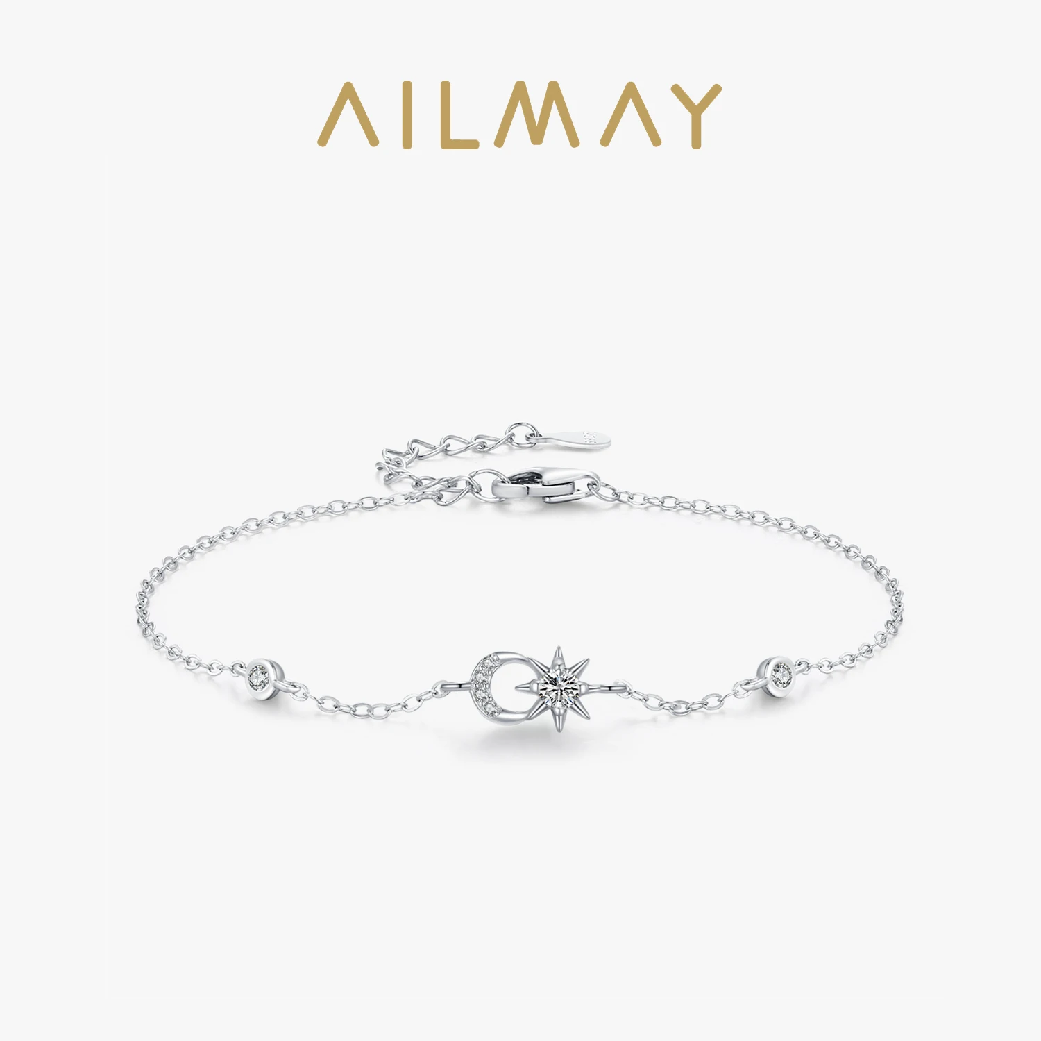 Ailmay 925 Sterling Silver Fashion Creative Sun Moon Chain Bracelet Women Fine Jewelry Gifts For Valentines Day