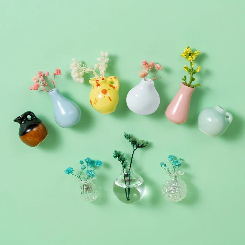 3-10pcs Mini Ceramics Vase Fridge Magnet DIY Porcelain Vase Refrigerator Magnet Message Sticker flowers Plant on Kitchen Gift
