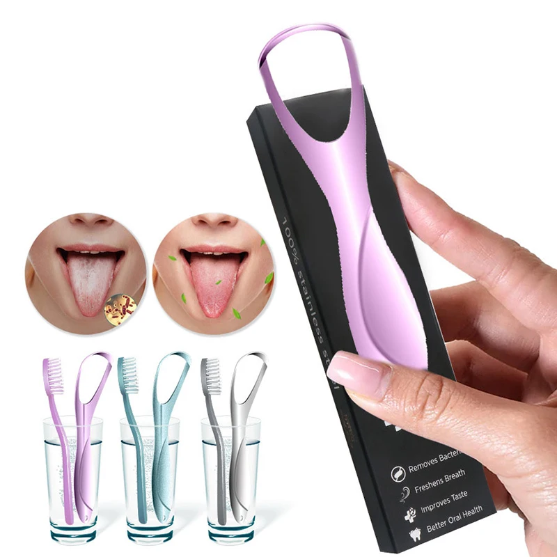 Cepillo limpiador raspador de lengua, limpieza de mal aliento, cepillo de dientes de lengua recubierto de acero inoxidable, herramientas de cuidado de higiene bucal