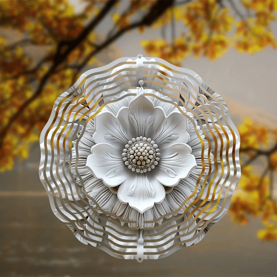 3D Mandala Blumen Metall Windspiel - Klarer Klang Wasserdichte Hängeglocke für Garten Terrasse Innen- und Außendekoration Geschenk