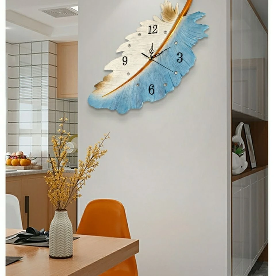 Feather Wall Clock Lights Led Modern Creative Resin Real Clock Lamp for Home Wall Art Decor Living Room Hallway Clock Lighting