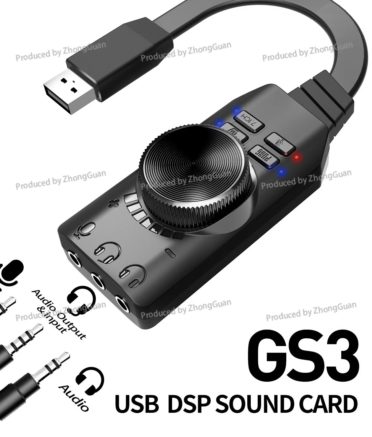 Sound for Computer and Mobile Phone, Eating Chicken Game Sound Card 3.5 Headphones Gs3 Usb7.1 Sound Card