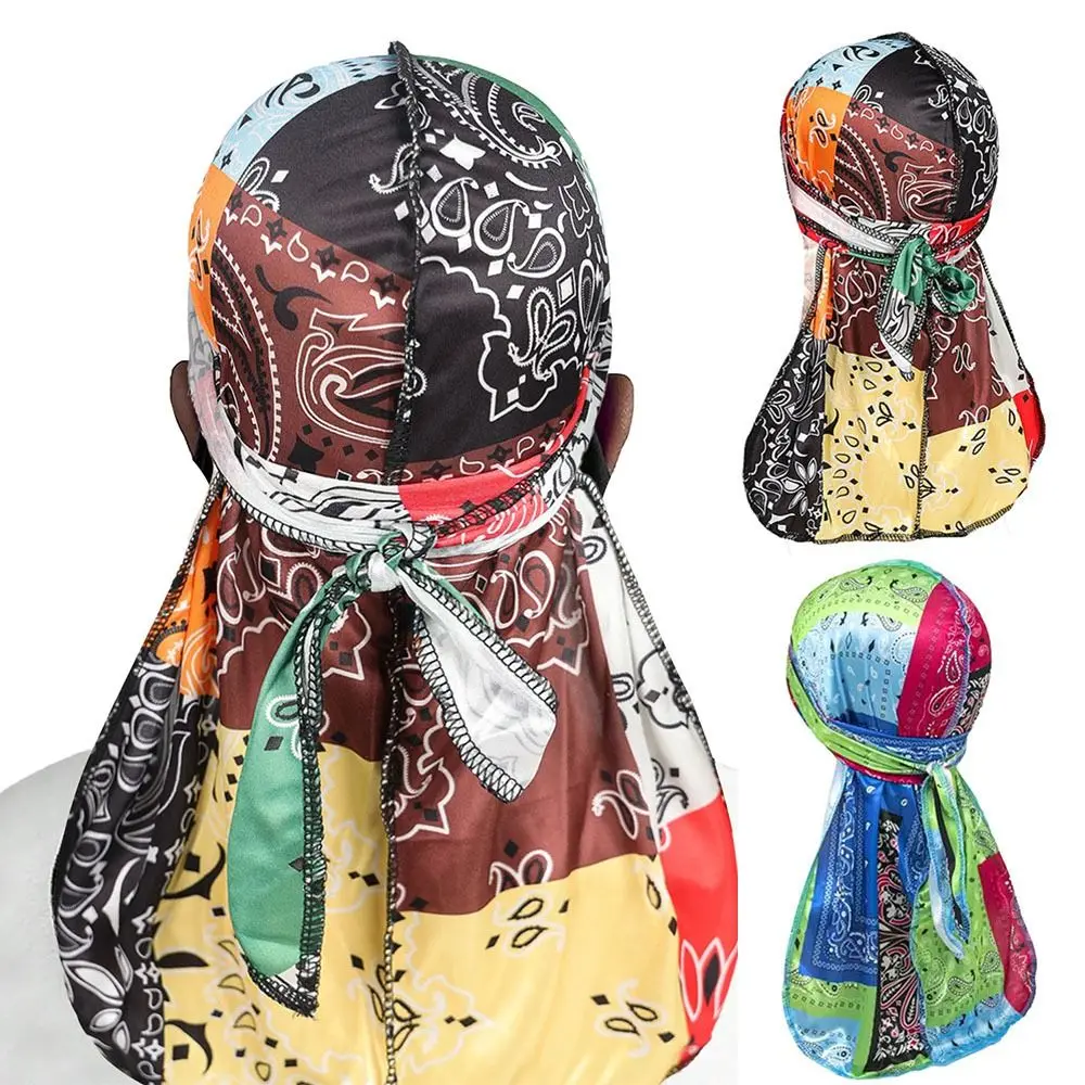 Cool Pre-Tied Silky Durag for Men Premium Adjustable Sport Bandana Printed Headwrap