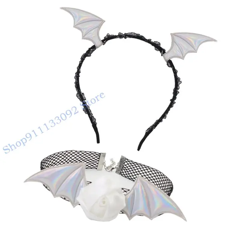 H9ed adultos trajes do diabo conjunto acessórios diabo morcego bandana flor renda gargantilha para role play halloween cosplay