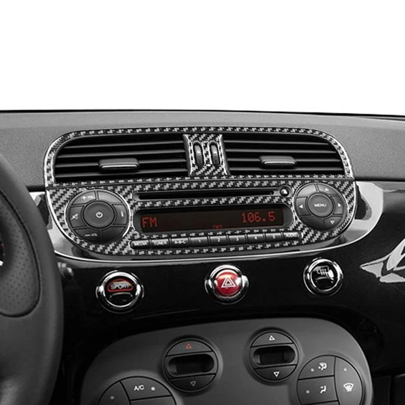 Center Control Air Vent Cover Radio CD Trim Sticker For Fiat 500 2012-2015 Soft Carbon Fiber