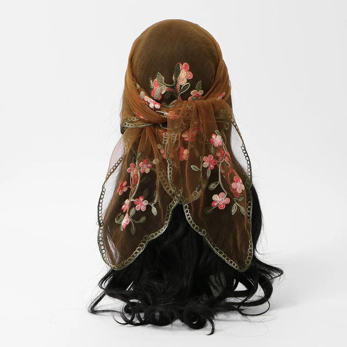 Pañuelo Cuadrado con Bordado de Flor de Ciruelo, Malla con Ribete de Encaje Retro, Elegante y Versátil, Pañuelo de Nylon para la Cabeza, Pañuelo de Lujo para Mujer, Traf Zara
