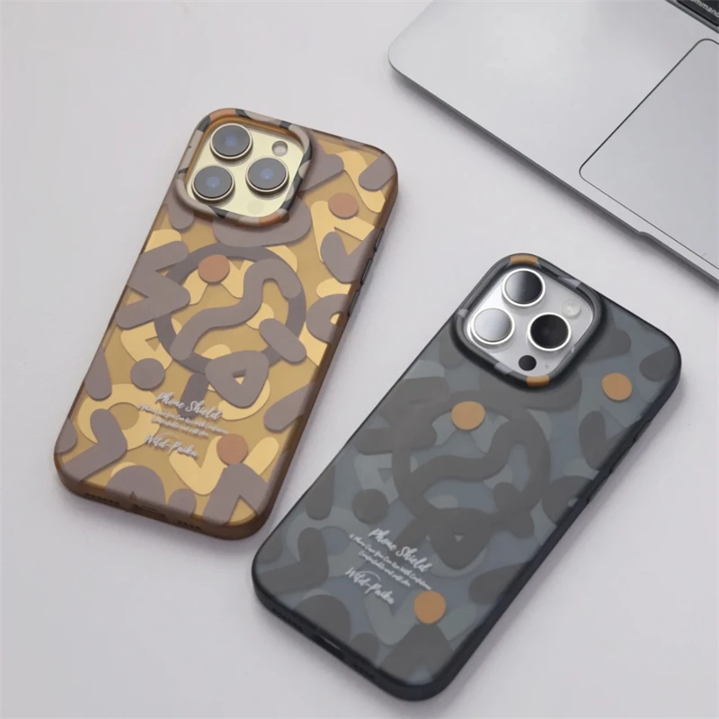 Matte Graffiti Magsafe Phone Case For iPhone 17 16 15 14 Plus Pro Max 17Air 13 12 11 Magnetic Wireless Charging Shockproof Cover