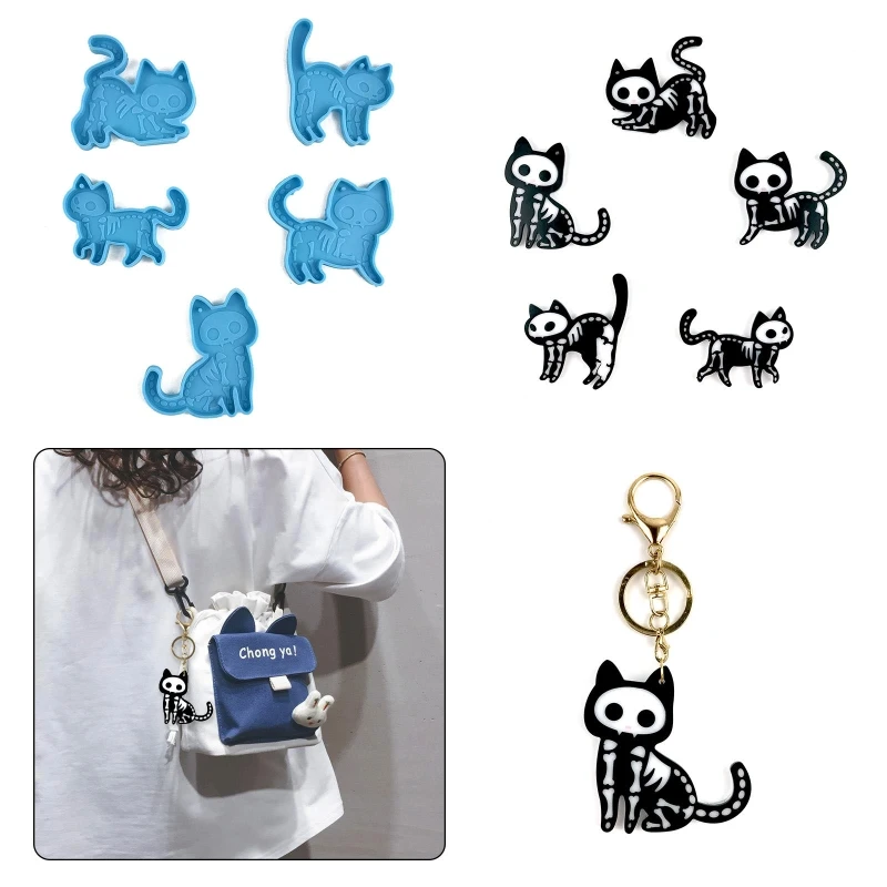 Cute Cat Silicone Mold DIY Earring Necklace Keychain Pendant Molds Super Glossy Animal Epoxy Resin Casting Mold Craft
