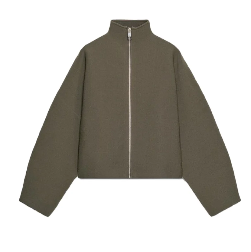 Vintage opstaande kraag dames cropped jas rits losse volledige mouw dikke warme jas 2025, herfst winter dame nieuw in uitloper