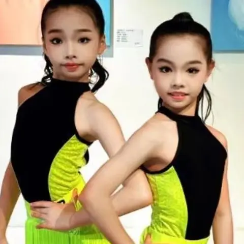 

New Children's Rumba Cha Cha Samba Latin Dance Dress for Girls Ballroom Dancing Dresses Tassel Skirt Fringe Latin Practice Dress