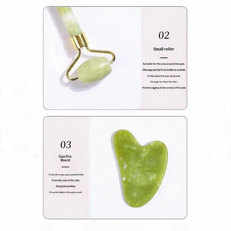 1/2 Stück Natürlicher Jade-Roller Gua Sha Stein-Massagegerät für Gesicht, Hals, Körper und Augenpflege Spa-Lifting-Tools – Detail 9