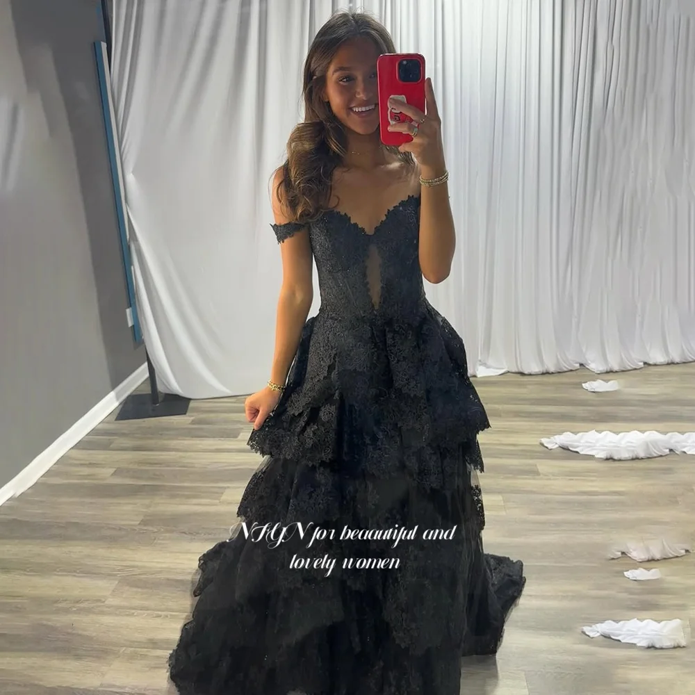 NFYN Off Shoulder Evening Dress Multilayers Fluffy Prom Dress A Line Ball Gowns فساتين مناسبة رسمية Customized