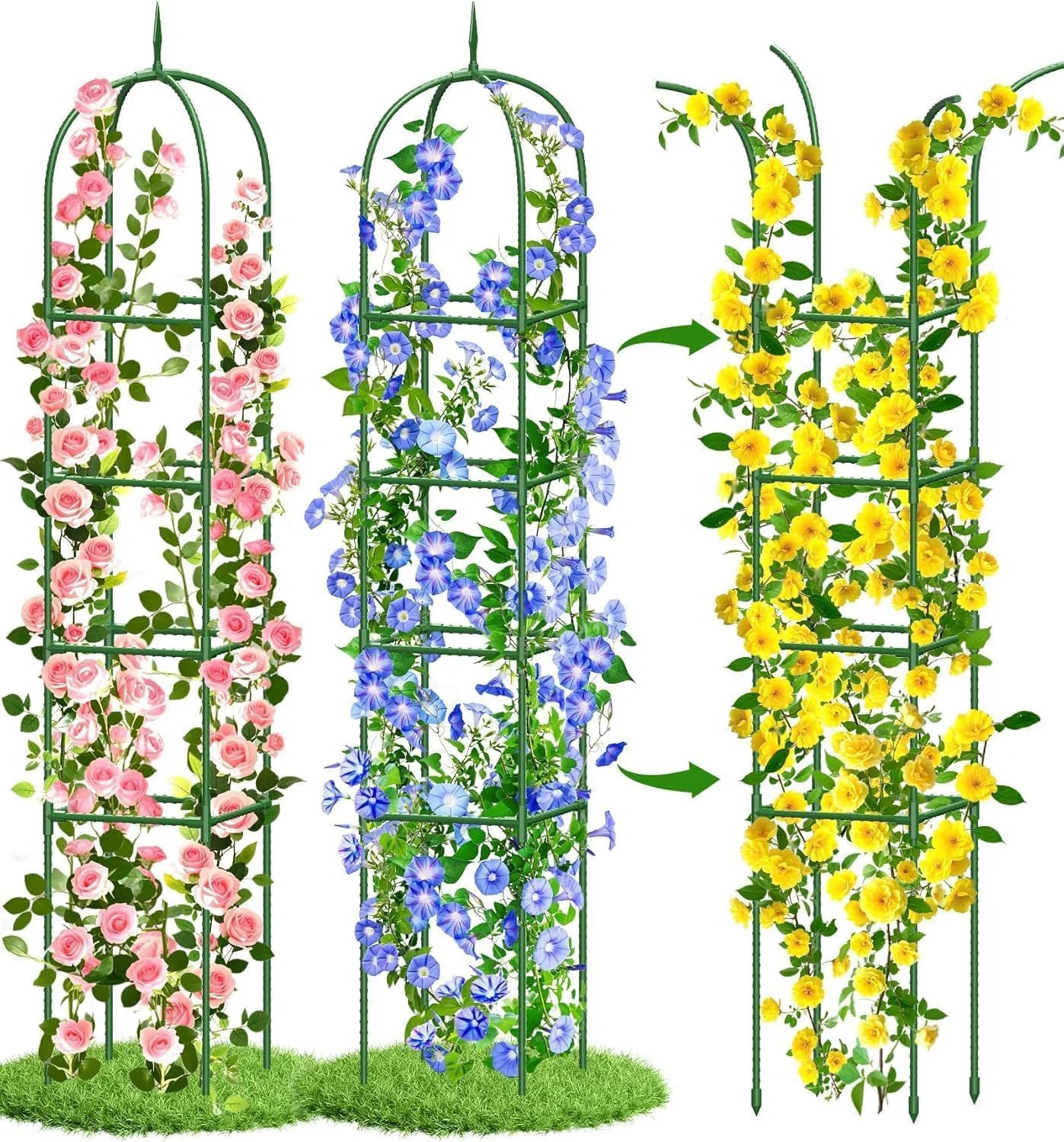 2 Pack 6FT Garden Obelisk Trellis, Rustproof PE Coated Metal Plant Climbing Support, Thickened Tube Plant Tower for Clematis Vines Indoor Potted Plants