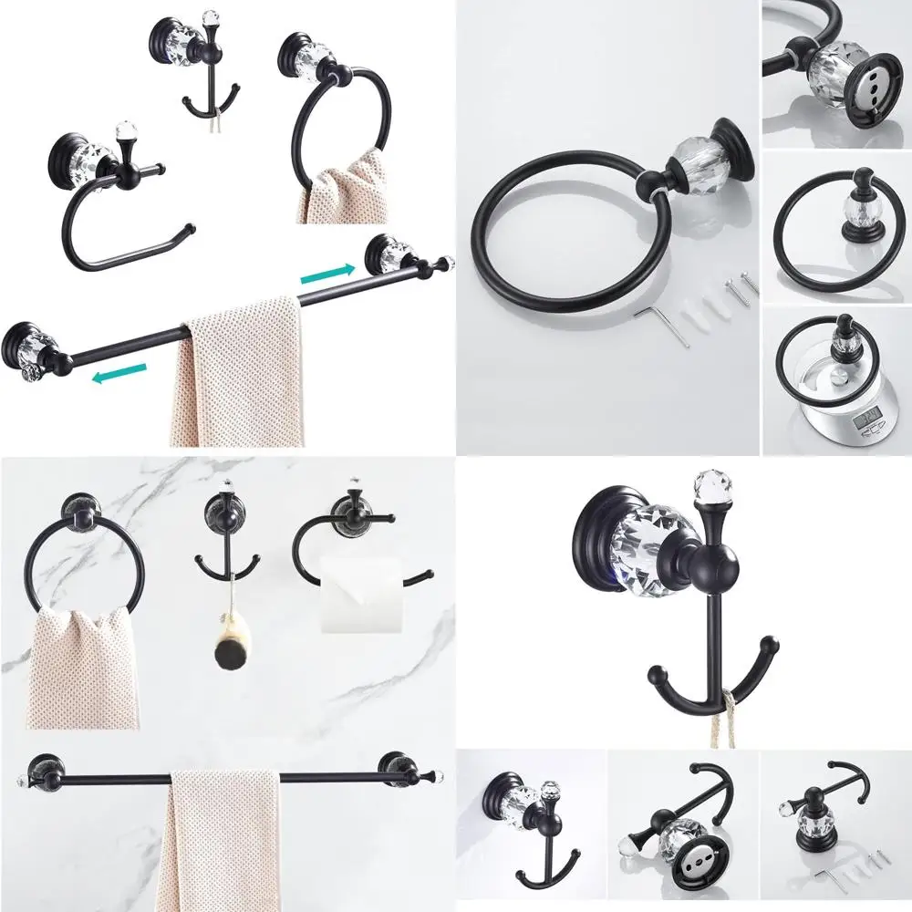 

Набор оборудования для ванной комнаты WOLIBEER Crystal, черный 24-дюймовый вешалка для полотенец, держатель для туалетной бумаги, кольцо для полотенец, крючки для одежды, аксессуары из 4 предметов