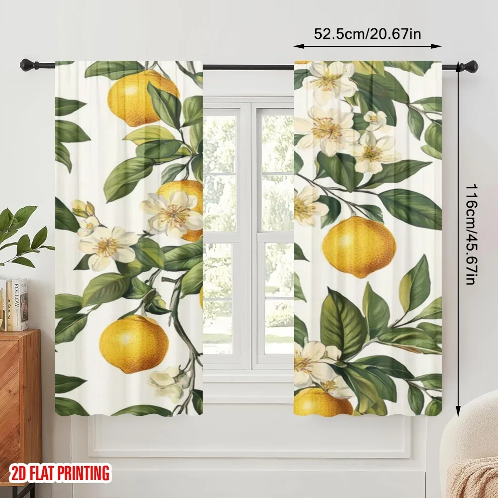 2pcs,2D plane printing Curtains&Window Treatment Lemon Blossoms Versatile 100% Polyester (without rod) Decorations For Home for
