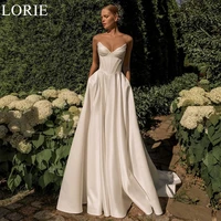LORIE-vestidos de novia elegantes de satén, corte en A, sin tirantes, con cordones, cuello en V, plisado, elegante, para graduación, vestidos de novia sencillos personalizados