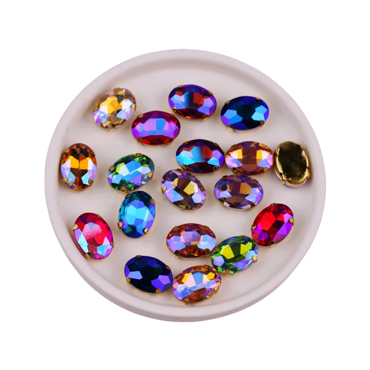 AB Farben Gold Krallenfassungen 7 Größen Ovale Form Aufnähbare Glas Kristall Strass Perlen Hochzeitskleid Zubehör Verzierung – Detail 1