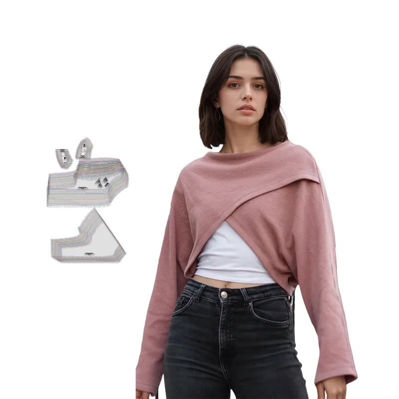 Sewing patterns for Women's Cropped crossed Sweater in 8 sizes（32-46）, beginner sewing kit for Women's clothing