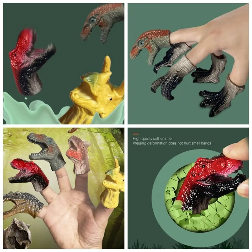 5pcs Cartoon Dinosaur Dinosaur Finger Puppet Toys Hand Puppets Rubber Dinosaur Head Hand Puppet Finger Doll Mini